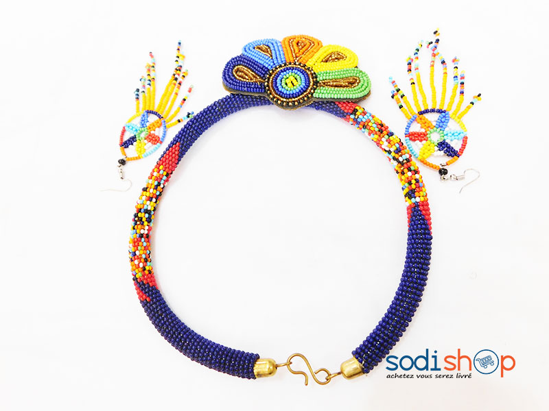 Collier et Boucle D’Oreille en Perle Couleur Bleue MT0077