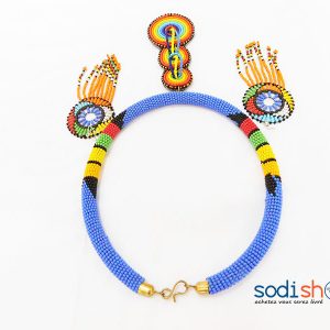 Ensemble Collier + Boucle D’Oreille Artisanal Couleur Bleue MT0077
