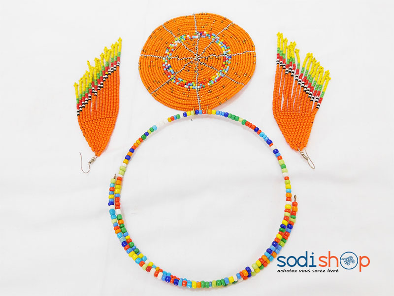 Collier Africain plus Boucle d’Oreille Couleur Orange MT0077