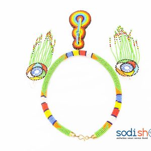Ensemble Collier + Boucle D’Oreille Artisanal Couleur Verte MT0077