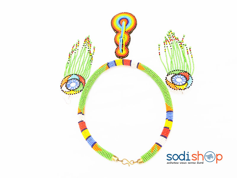 Ensemble Collier + Boucle D’Oreille Artisanal Couleur Verte MT0077