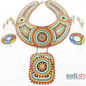Ensemble Collier plus Boucle d'Oreille Multicolore Artisanal MT0077