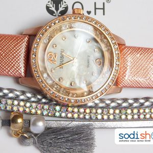 Ensemble Montre Plus Bracelet Pour Femme Couleur Beige SODI00