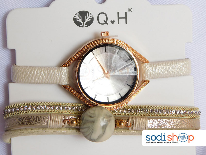 Ensemble Montre Plus Bracelet Pour Femme Synthétique Blanc SODI00