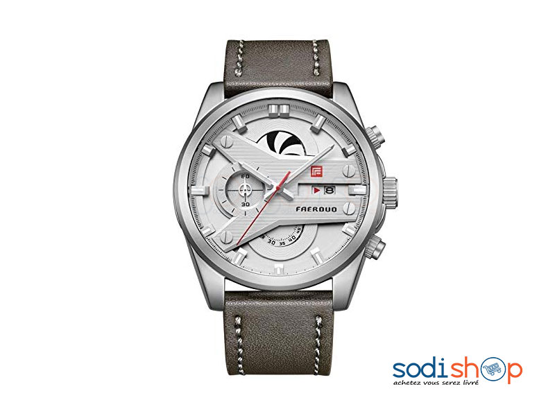 FAERDUO 8228, Montre Classique en Cuir, à Cadran Analogique avec Date, Style Luxueux, Résiste à l’Eau - Pour Homme SODI00