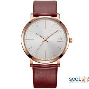 Montre Minimaliste SHENGKE SK-8039 à Quartz analogique décontractée pour Femme avec Bracelet en Simili Cuir  SODI00
