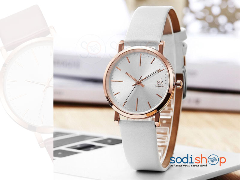 Montre Minimaliste SHENGKE SK-8039 à Quartz analogique décontractée pour Femme avec Bracelet en Simili Cuir SODI00 – Image 3