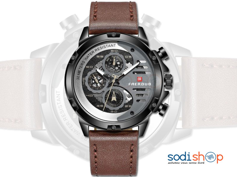 Montre FAERDUO à Quartz Bracelet en Cuir Pour Homme SODI00
