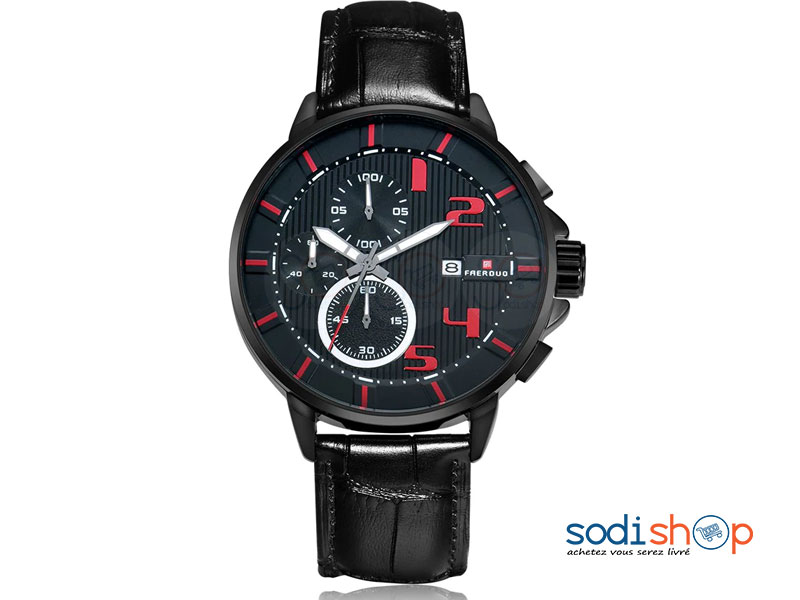 Montre Sport FAERDUO F8211M Pour Hommes Indicateur de Date Bracelet Cuir SODI00 – Image 3