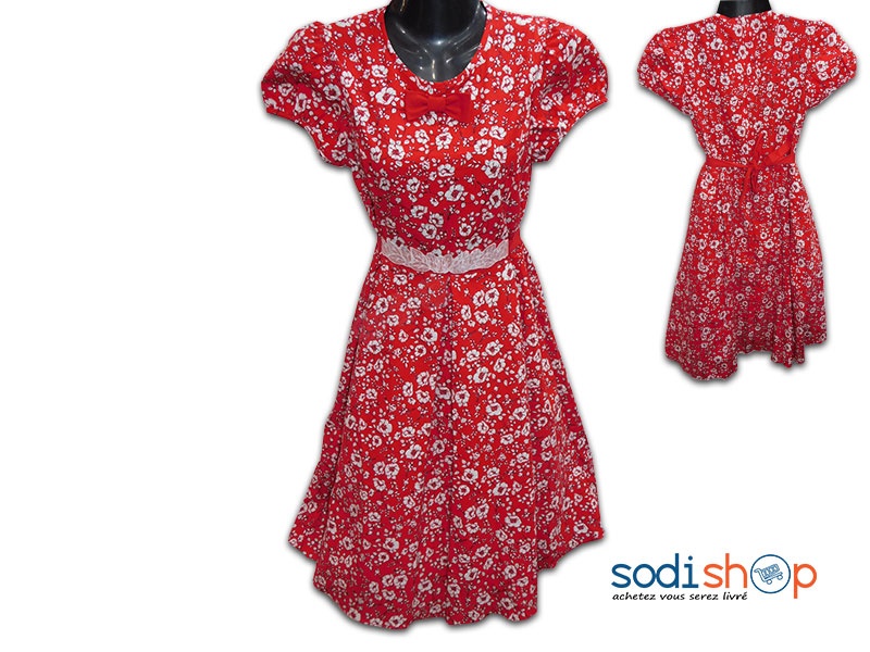 Robe Pour Petite Fille Fleurie Couleur Rouge DD0074 – Image 2