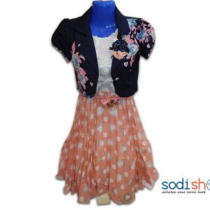 Robe Pour Petite Fille avec Gilet Couleur Blanche-Orange DD0074
