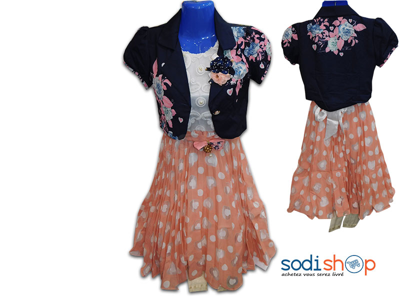 Robe Pour Petite Fille avec Gilet Couleur Blanche-Orange DD0074 – Image 2
