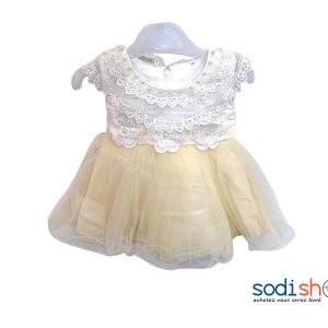 Robes En Dentelle Sans Manches Jaune-Blanc Pour Bébé DD0074