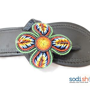 Sandale Décorée au Perle Africaine Couleur Noire MT0077