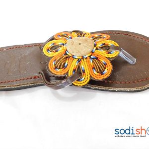 Sandale Cuir Perlée Pour Femme Couleur Marron Jaune MT0077