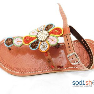 Sandale en Cuir au Perle Africaine Couleur Marron MT0077