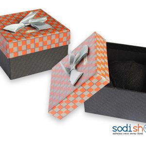 Super Coffret à Cadeau, Petite Taille, Sublime et Raffiné avec Nœud Papillon, Matière en Carton Haute Qualité - Couleur Gris/Orange SODI00