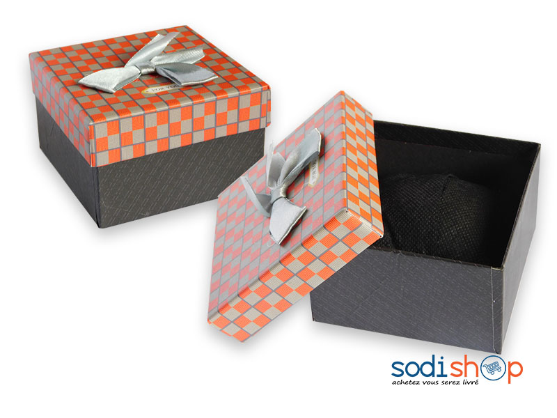 Super Coffret à Cadeau, Petite Taille, Sublime et Raffiné avec Nœud Papillon, Matière en Carton Haute Qualité - Couleur Gris/Orange SODI00