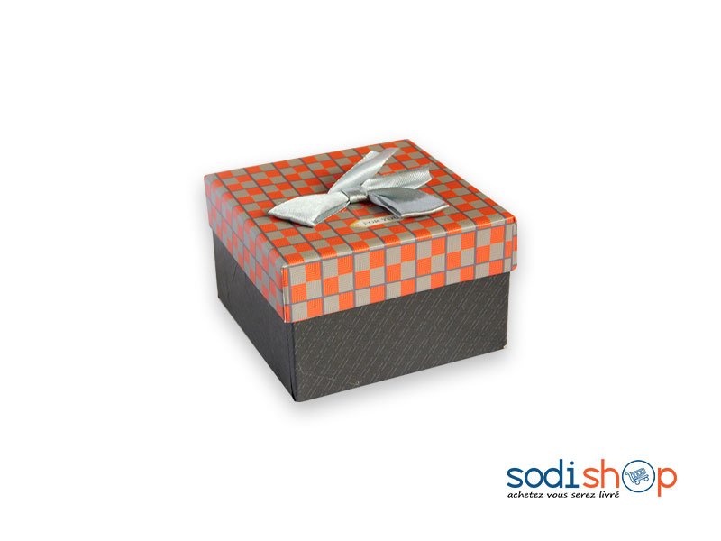 Super Coffret à Cadeau, Petite Taille, Sublime et Raffiné avec Nœud Papillon, Matière en Carton Haute Qualité - Couleur Gris/Orange SODI00 – Image 2