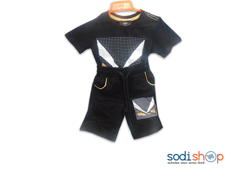 T-Shirt + Culotte Fendi Pour Enfant, Style Décontracté en Coton - Couleur Noir/Blanc DD0074