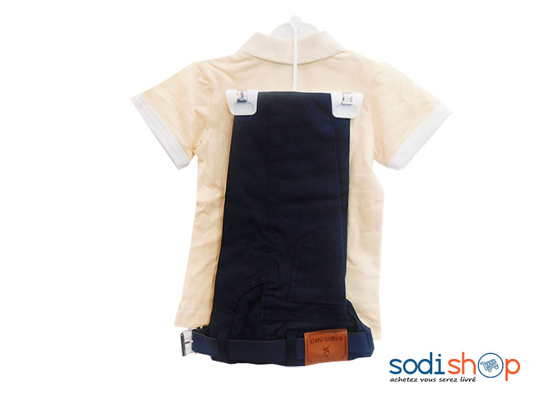 Complet Ravissant Babyland Pour Enfant, Polo + Ceinture avec Pantalon en Jean, Matière en Coton - Couleur Beige/Bleu DD0074 – Image 2