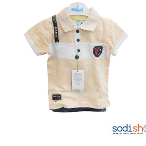 Complet Ravissant Babyland Pour Enfant, Polo + Ceinture avec Pantalon en Jean, Matière en Coton - Couleur Beige/Bleu DD0074