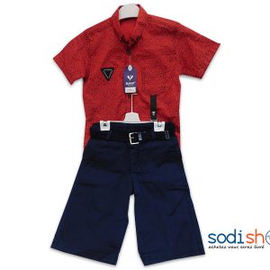 Ensemble RUHAT Class et Elégant Pour Enfant, Chemise + Ceinture avec Culotte, Matière en Coton - Couleur Rouge/Bleu DD0074