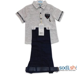 Complet Elégant Babyland Pour Enfant, Polo + Ceinture avec Pantalon en Jean, Matière en Coton - Couleur Gris/Bleu DD0074
