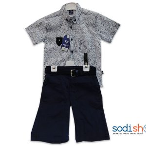 Ensemble RUHAT Class et Elégant Pour Enfant, Chemise + Ceinture avec Culotte, Matière en Coton - Couleur Gris/Bleu DD0074