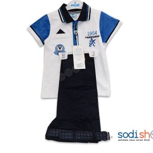Complet Ravissant Babyland Pour Enfant, Polo + Ceinture avec Pantalon en Jean, Matière en Coton - Couleur Blanc/Bleu DD0074