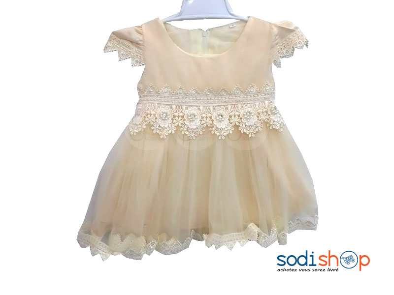 Petite Robe En Dentelle Pour Bébé Couleur Beige DD0074
