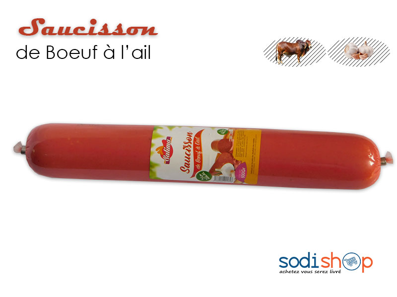 Saucisson Salima, Viande de Bœuf à l’Ail, Véritable Délice, Halal 500g SM0075