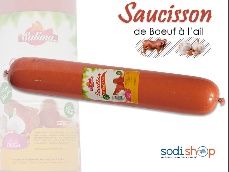 Saucisson Salima, Délicieux Viande de Bœuf à l’Ail, Halal 1 Kg SM0075