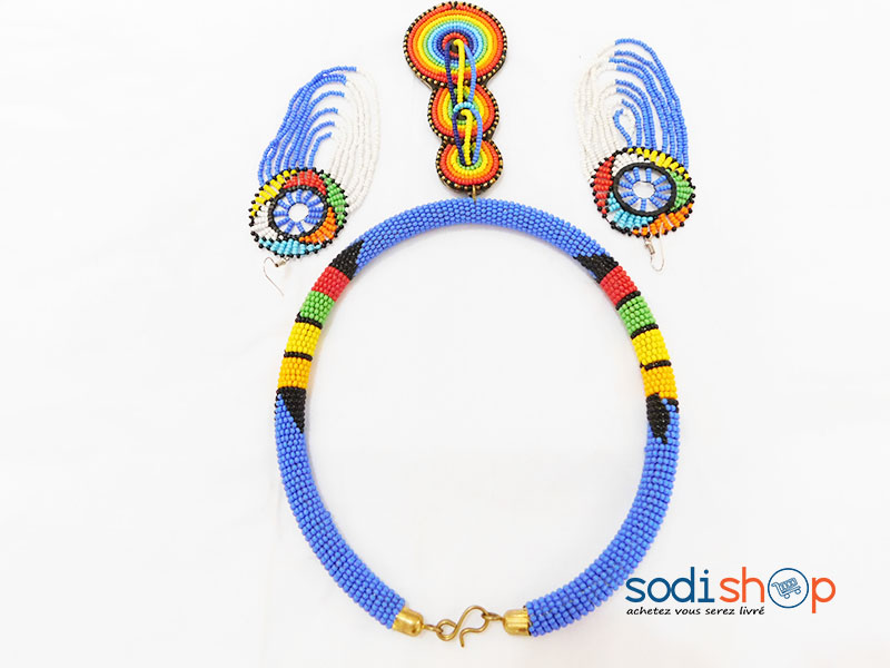Tour de Cou plus Boucle d’oreille Couleur Bleue MT0077