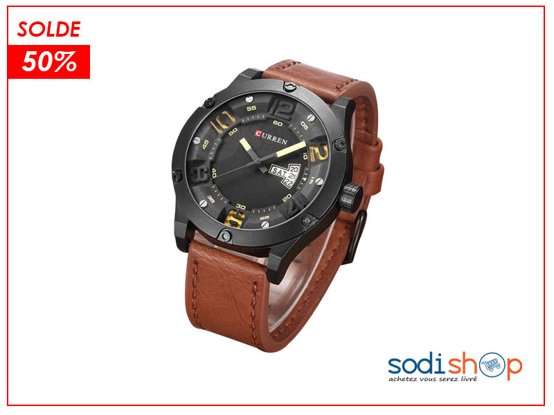 Curren 8251, Montre homme classique à quartz étanche, au style luxueux, avec bracelet en cuir de haute qualité SODI00