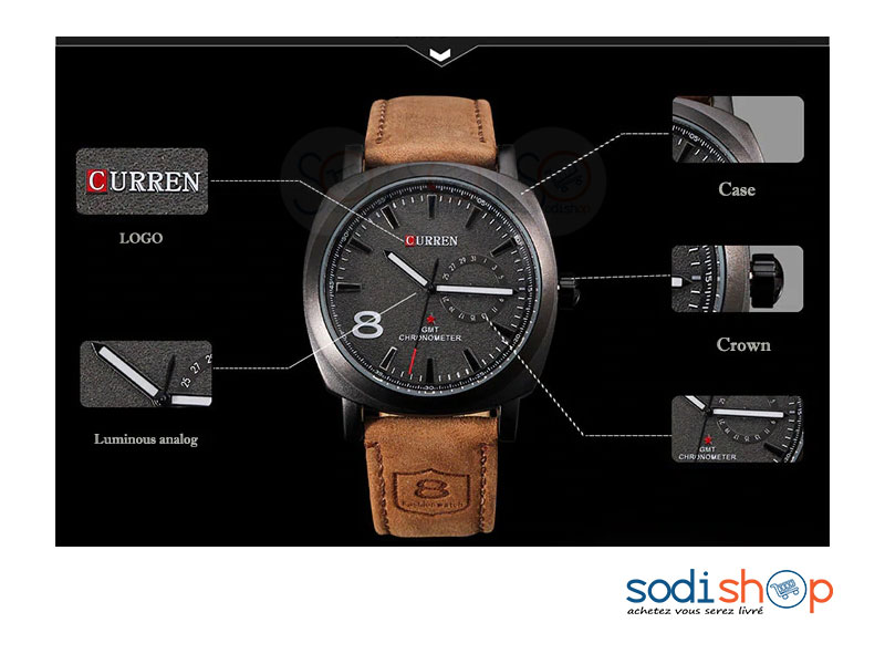 Curren 8139 Montre Classique en Cuir, Pour Homme d'Affaires, Cadran Analogique DIA00169