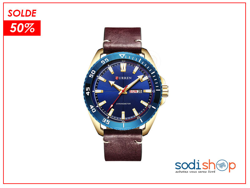 Curren M-8272, Montre Pour Homme d’Affaires, Haute Qualité en Cuir avec Date SODI00