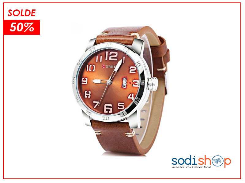 Curren 8254, Montre en Cuir à quartz étanche, haute qualité, Style Classique avec Date, Pour Homme SODI00