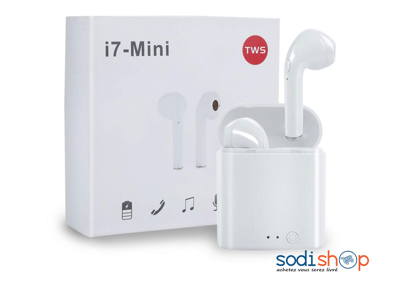 Écouteurs Bluetooth, Double Oreillettes avec Appels Téléphonique I7-Mini TWS V5.0 Sans Fil Avec Etui de Rechargement SODI00