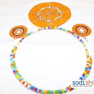 Ensemble Collier Africain plus Boucle Oreille Couleur Orange MT0077