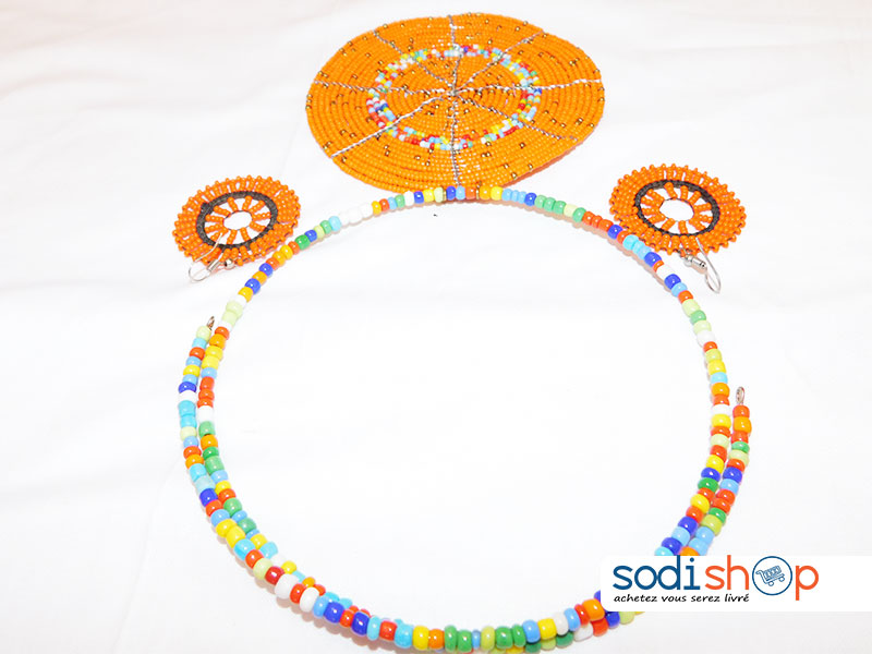 Ensemble Collier Africain plus Boucle Oreille Couleur Orange MT0077