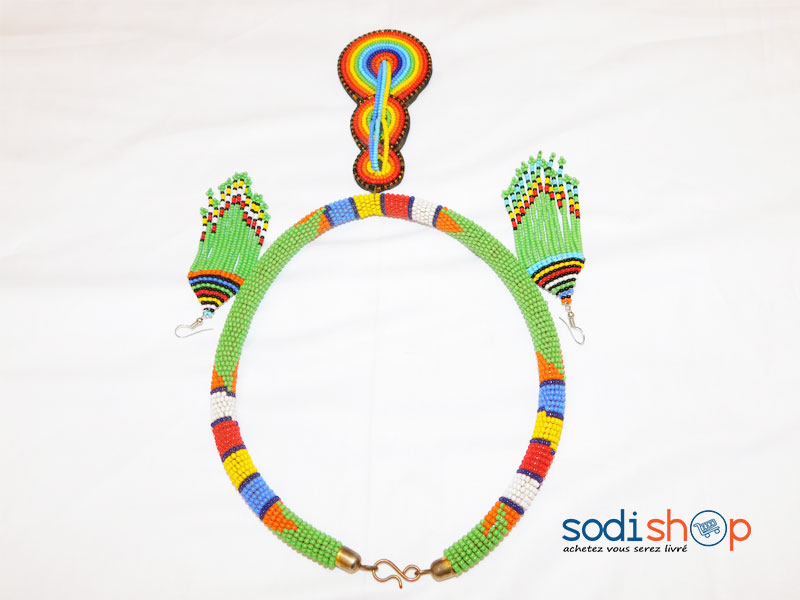 Bijoux Africain Collier en perle Couleur Verte MT0077