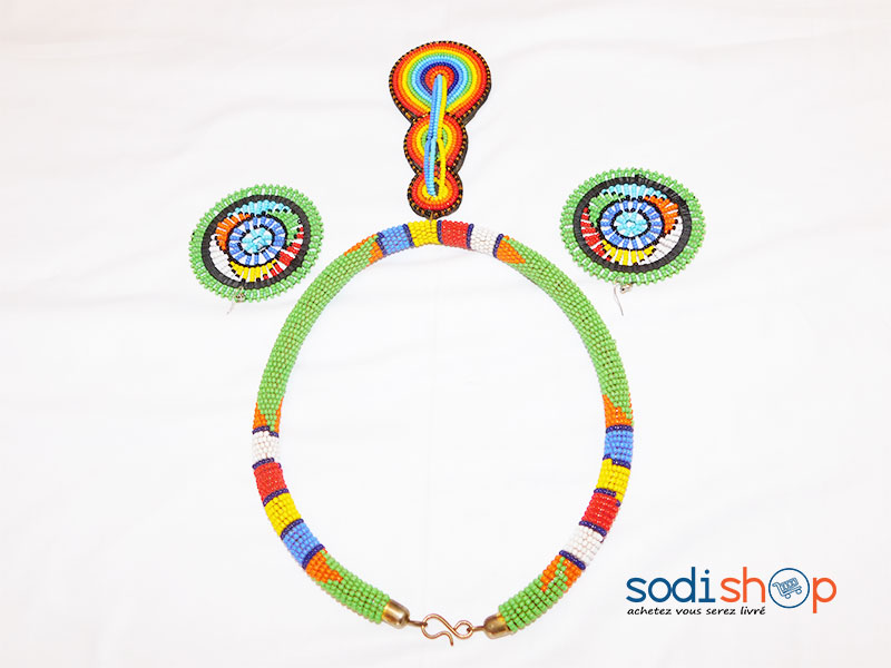 Bijoux Africain Collier en perle Couleur Verte MT0077