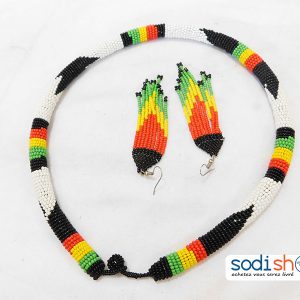 Collier Artisanal + Boucles d’Oreille en Perles, Style Africain Multicolore - Pour Femme MT0077
