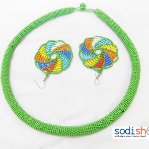 Accessoire Pour Femme, Ensemble Collier + Boucles d’Oreille en Perles - Couleur Vert MT0077