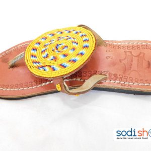 Sandale Pour Femme, Chic et Élégante, Style Africain, Matière en Cuir - Couleur Marron/Jaune MT0077