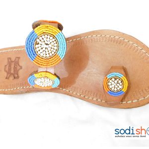 Sandale Africaine, Décoration en Perle, Haute Qualité en Cuir - Couleur Marron MT0077