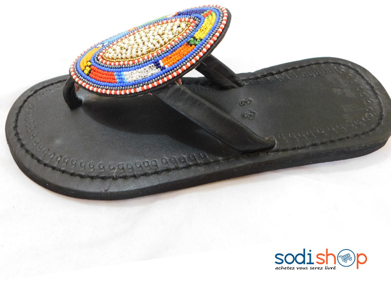Sandale en Perle Multicolore Pour Femme, Style Africain, Matière en Cuir MT0077