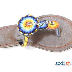 Sandale Décorée, Haute Qualité en Cuir, Pour Femme - Couleur Marron/Bleu MT0077