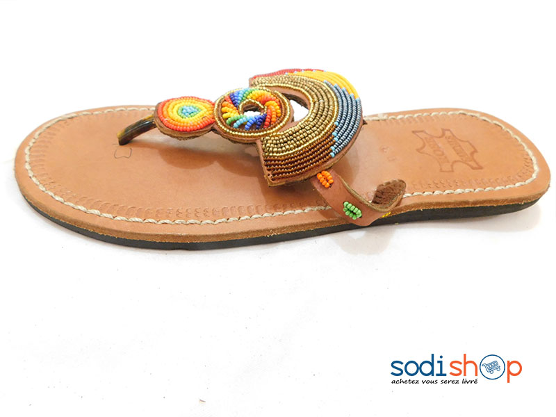 Sandale Pour Femme, Chic et Élégante, Style Africain, Matière en Cuir - Couleur Marron/Jaune MT0077 – Image 2